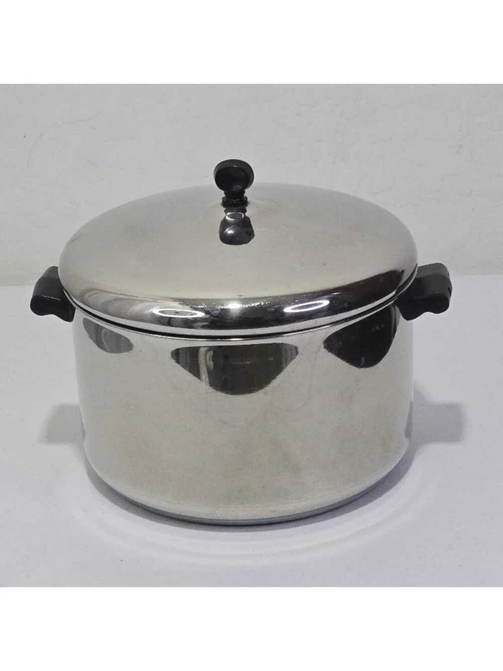 Vintage Farberware 8 Qt Stock Pot & Lid Aluminum Clad Stainless Steel USA Made